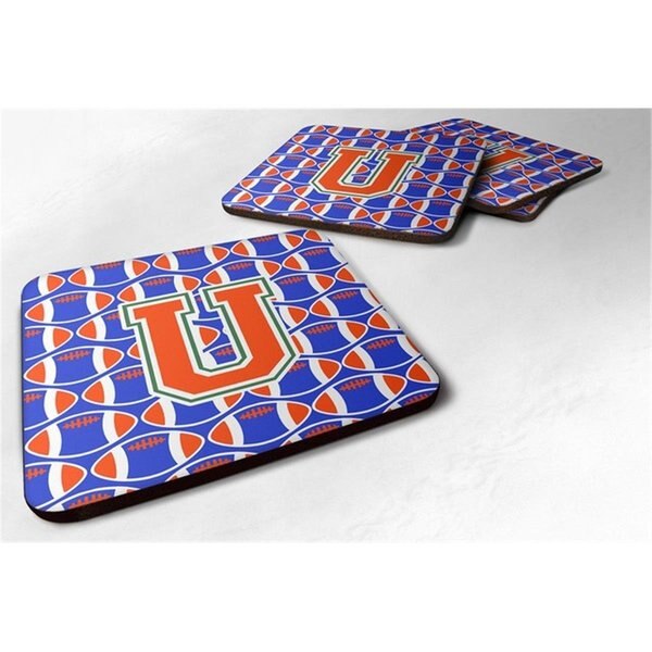 Letter U Football Green, Blue and Orange Foam Coaster - Set of 4